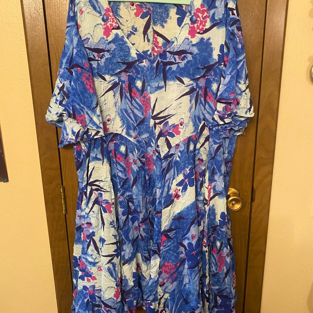 Vintage bohoFloral Blue and Pink Dress XXL